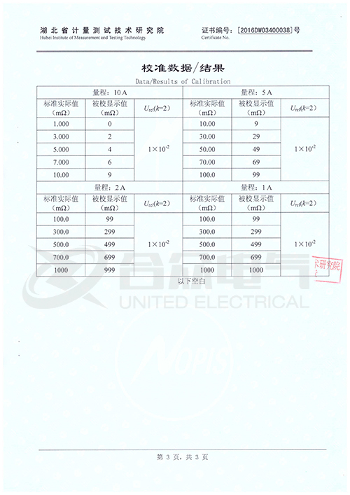 接地引下線導(dǎo)通電阻測(cè)試儀證書